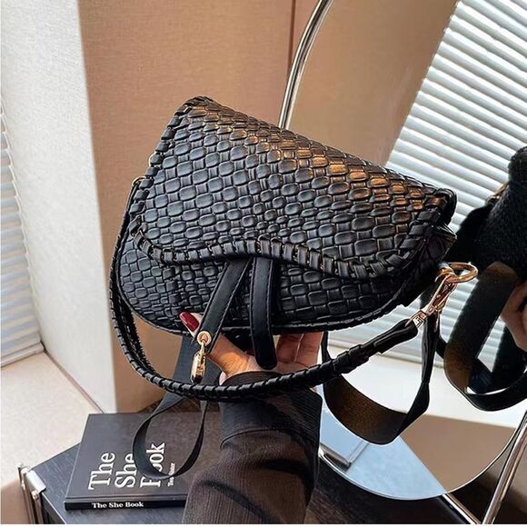 Saddle shoulder bag clutch purse - black croc
